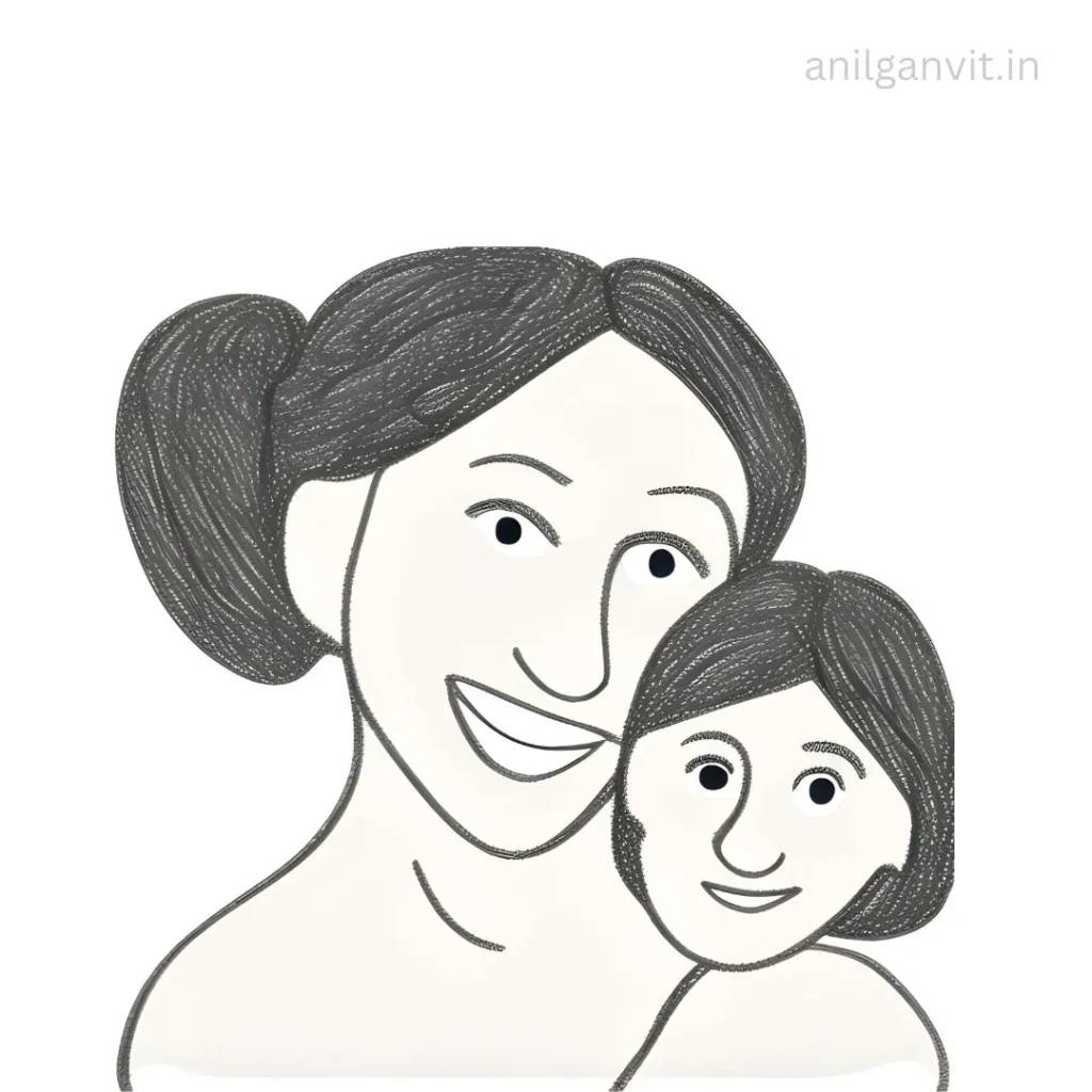 Mother and daughter drawing pencil sketch
